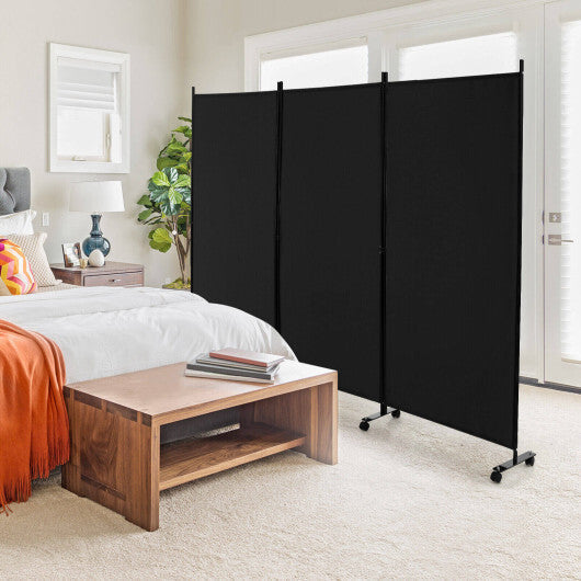 Costway 3-Panel Folding Room Divider 6Ft Rolling Privacy Screen with Lockable Wheels Black