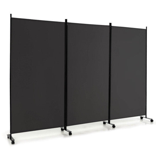 Costway 3-Panel Folding Room Divider 6Ft Rolling Privacy Screen withLockable Wheels Grey
