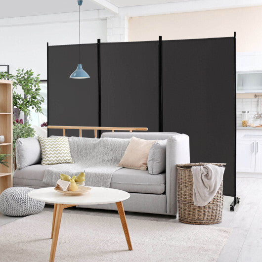 Costway 3-Panel Folding Room Divider 6Ft Rolling Privacy Screen withLockable Wheels Grey