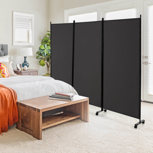 Costway 3-Panel Folding Room Divider 6Ft Rolling Privacy Screen withLockable Wheels Grey