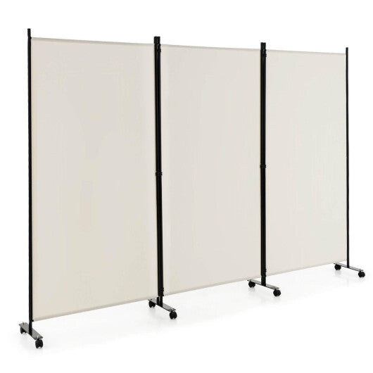 Costway 3-Panel Folding Room Divider 6Ft Rolling Privacy Screen with Lockable Wheels White