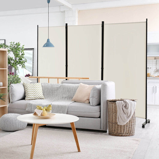 Costway 3-Panel Folding Room Divider 6Ft Rolling Privacy Screen with Lockable Wheels White