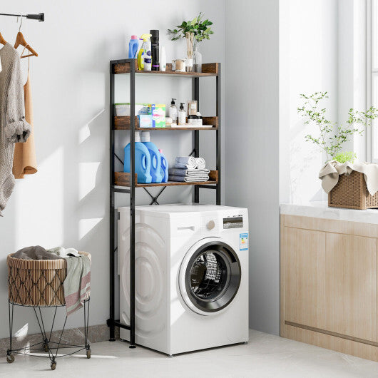 Costway Over The Toilet Storage Rack with Hooks and Adjustable Bottom Bar-Rustic Brown