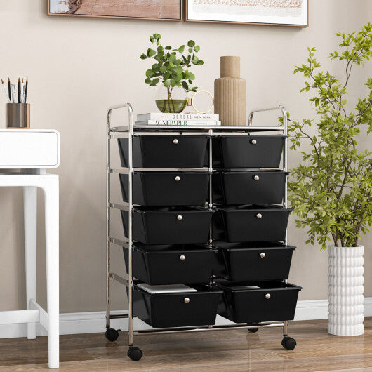 Costway 10-Drawer Rolling Storage Cart-Black