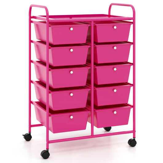 Costway 10-Drawer Rolling Storage Cart-Pink