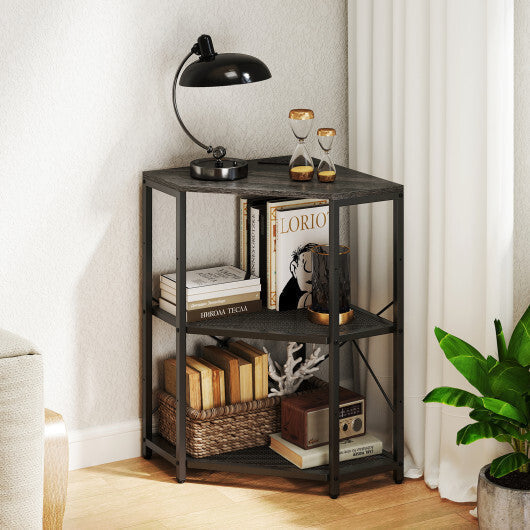 Costway Corner Printer Stand with Power Outlet 3-Tier with Adjustable Shelf Black