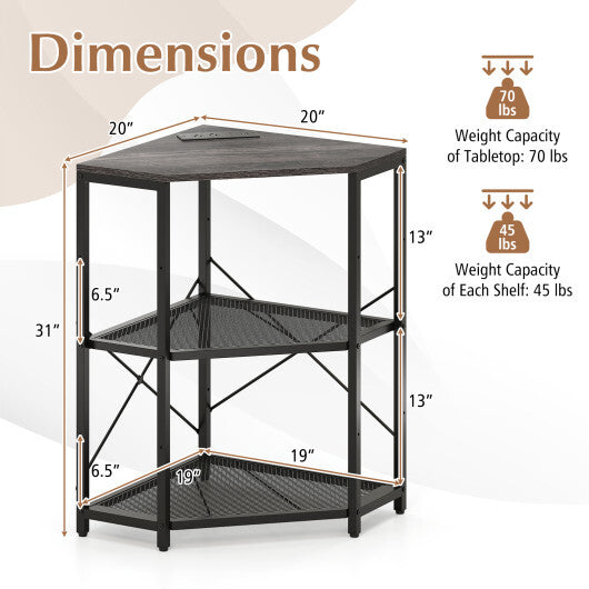 Costway Corner Printer Stand with Power Outlet 3-Tier with Adjustable Shelf Black