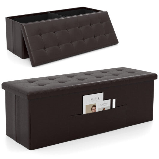 Costway 43 Inches Folding Storage Ottoman Bench Foot Rest Stool End of Bed Bench Brown