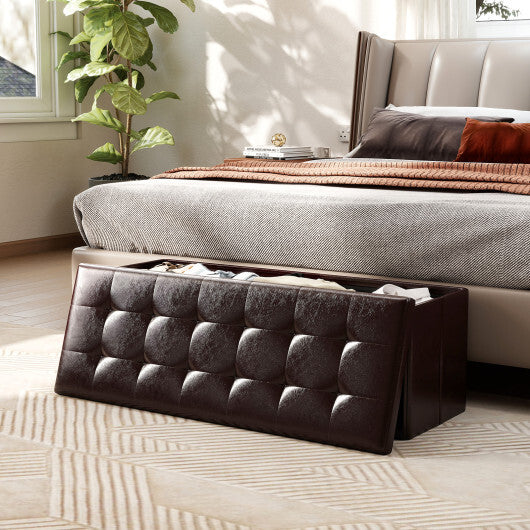 Costway 43 Inches Folding Storage Ottoman Bench Foot Rest Stool End of Bed Bench Brown