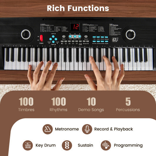 Costway 61 Key Electric Portable Digital Keyboard Piano for Beginner Black