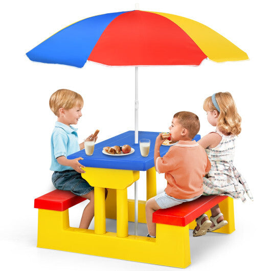 Costway Kids Picnic Table Set with Removable Umbrella Indoor Outdoor Garden Patio
