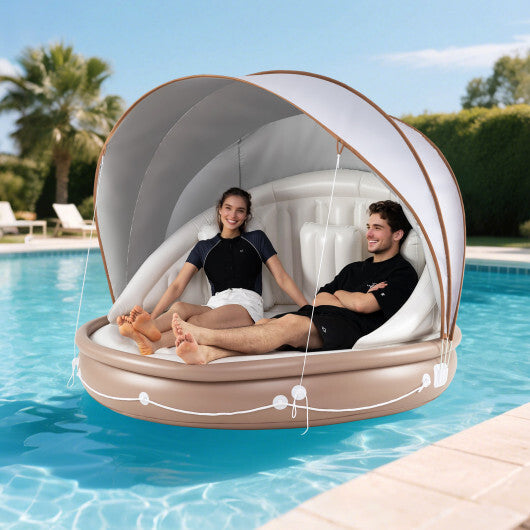 Costway Inflatable Canopy Island Tanning Pool Lounger Float with Retractable Canopy