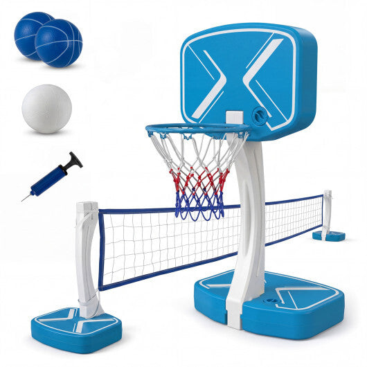 Costway 2-in-1 Pool Basketball Hoop and Pool Volleyball Net with Weighted Base