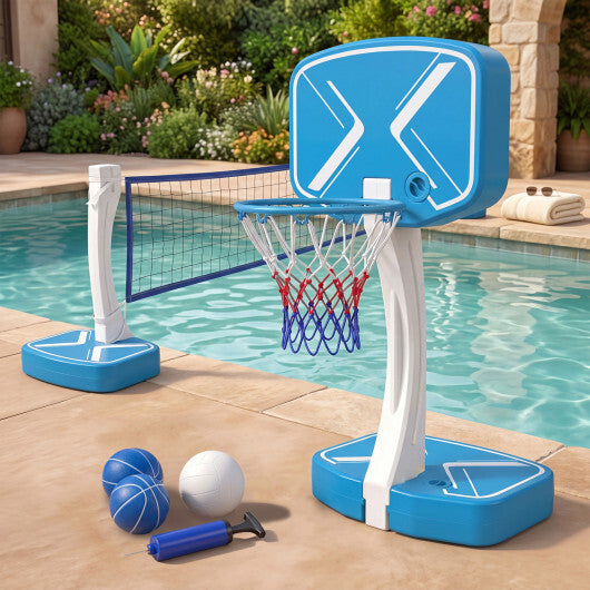 Costway 2-in-1 Pool Basketball Hoop and Pool Volleyball Net with Weighted Base