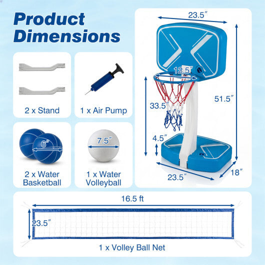 Costway 2-in-1 Pool Basketball Hoop and Pool Volleyball Net with Weighted Base