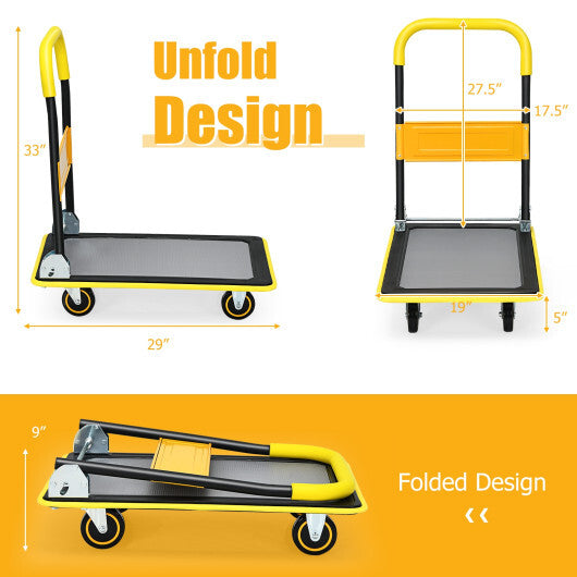 Costway 330lbs Folding Platform Cart Dolly Push Hand Truck Moving Warehouse Foldable