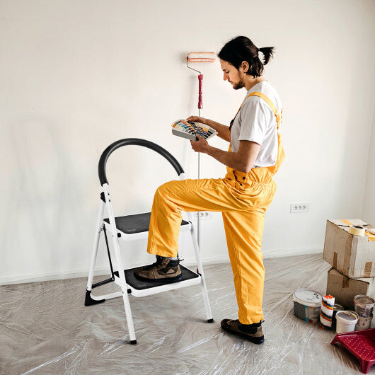 Costway 2 Step Ladder Folding Stool Heavy Duty 330Lbs Capacity Industrial Lightweight