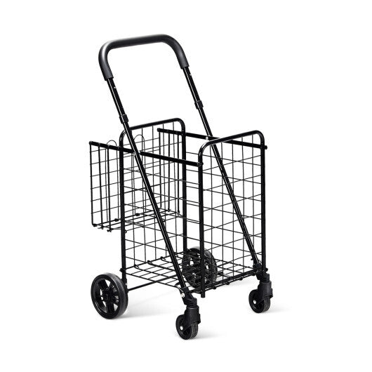 Costway Folding Shopping Cart Jumbo Basket Rolling Utility Trolley Adjustable Handle
