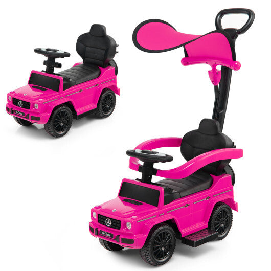 Costway 3-In-1 Ride on Push Car Mercedes Benz G350 Stroller Sliding Car with Canopy-Pink