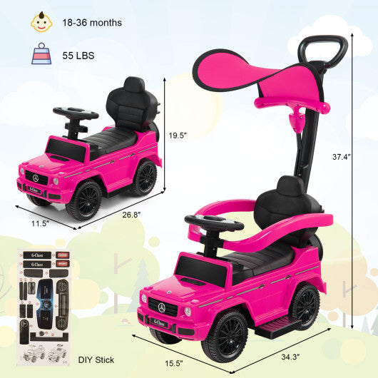 Costway 3-In-1 Ride on Push Car Mercedes Benz G350 Stroller Sliding Car with Canopy-Pink