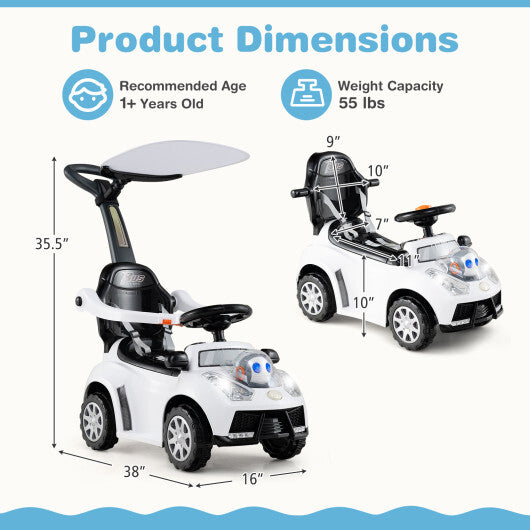 Costway 3-in-1 Push Car for Toddler Stroller Sliding Walking Car for Boys and Girls - White