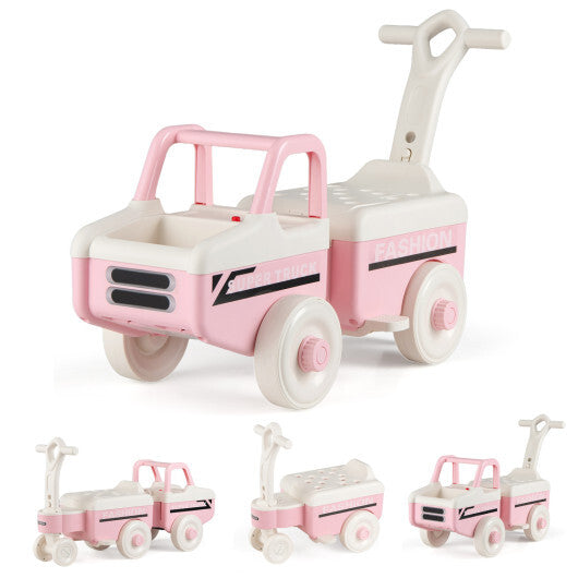 Costway 4 in 1 Ride on Push Car with Music and Under-Seat Storage for Boys Girls-Pink