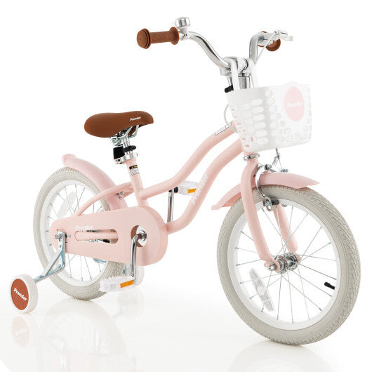 Costway 16'' Kids Bike Toddler Adjustable Bicycle withTraining Wheel for 4-8 Years Old Girl Pink