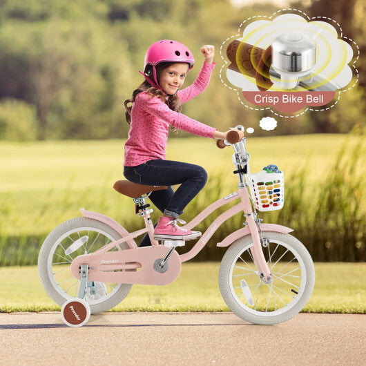 Costway 16'' Kids Bike Toddler Adjustable Bicycle withTraining Wheel for 4-8 Years Old Girl Pink