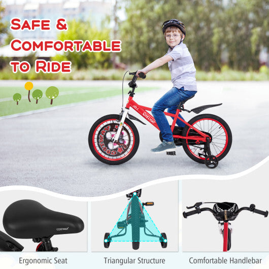 Costway 18 Inch Kids Bike Adjustable with Storage Basket and Double Brake for 4-8 Years Old Red