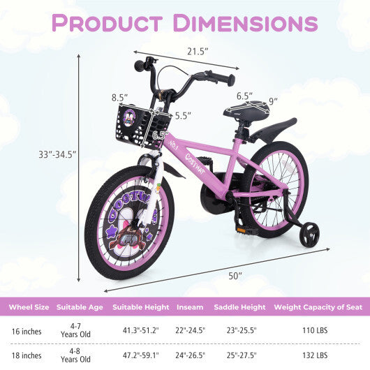 Costway 18 Inch Kids Bike for 4-8 Years Old Sport Bicycle with Adjustable Handlebar and Saddle-18 inches