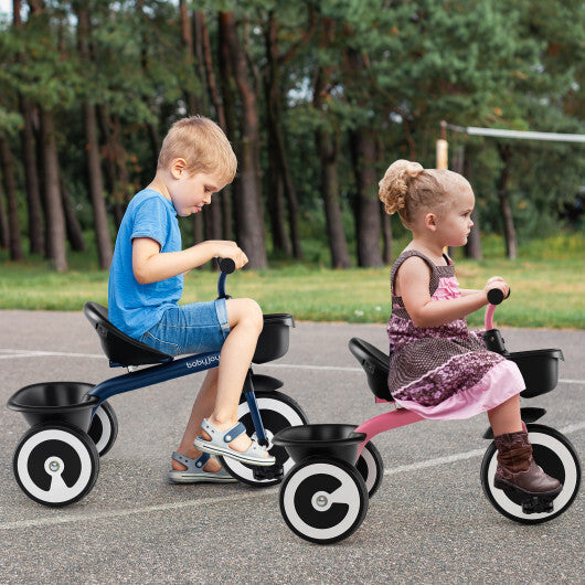 Costway Toddler Tricycle with Adjustable Seat and Storage Baskets for 1.5-5 Years Old-Pink