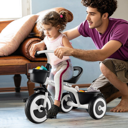 Costway Toddler Tricycle with Adjustable Seat and Storage Baskets for 1.5-5 Years Old-White