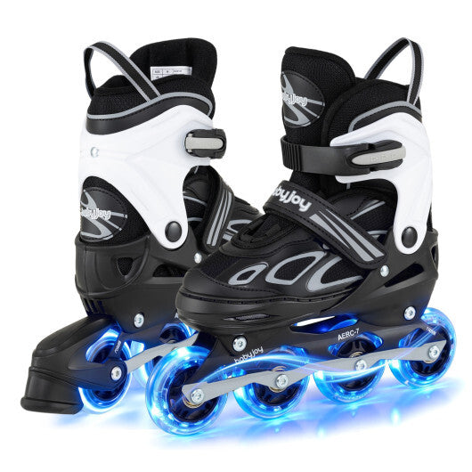 Costway 4 Sizes Adjustable Blade Roller with Light-up Wheels for Youth-Black