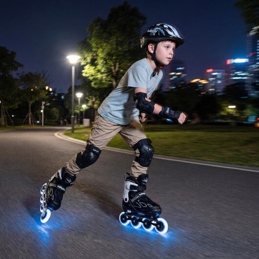 Costway 4 Sizes Adjustable Blade Roller with Light-up Wheels for Youth-Black