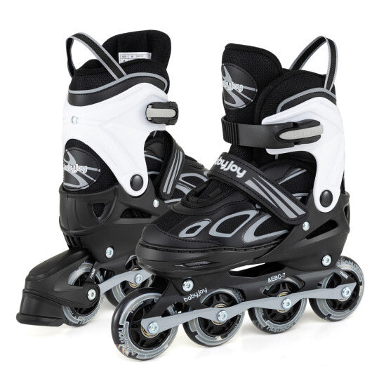 Costway 4 Sizes Adjustable Blade Roller with Light-up Wheels for Youth-Black