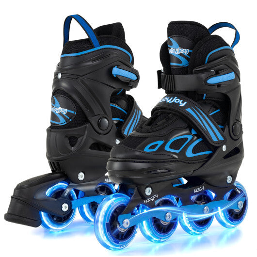 Costway 4 Sizes Adjustable Blade Roller with Light-up Wheels for Youth-Blue