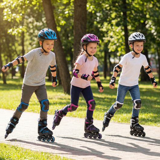 Costway 4 Sizes Adjustable Blade Roller with Light-up Wheels for Youth-Blue
