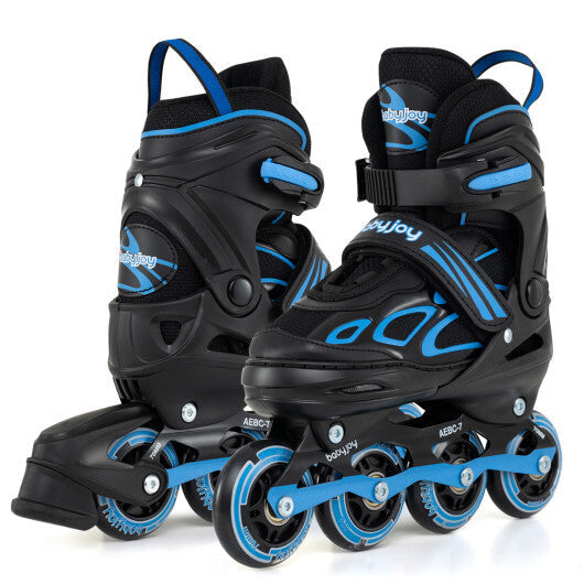 Costway 4 Sizes Adjustable Blade Roller with Light-up Wheels for Youth-Blue
