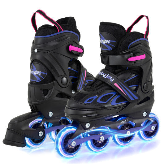 Costway 4 Sizes Adjustable Blade Roller with Light-up Wheels for Youth-Purple