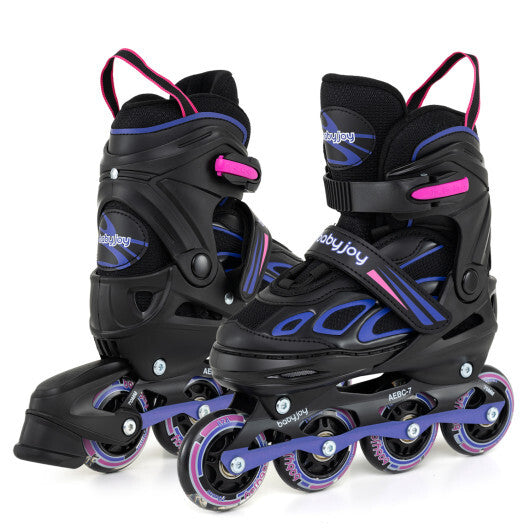 Costway 4 Sizes Adjustable Blade Roller with Light-up Wheels for Youth-Purple