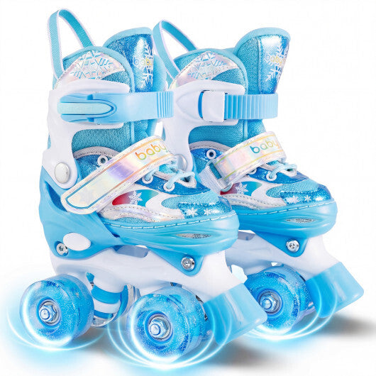 Costway Kids Roller Skates 4 Sizes Adjustable with Light-up Wheels for Toddler Aged 3-4 (XS)-Blue