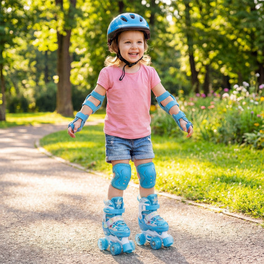 Costway Kids Roller Skates 4 Sizes Adjustable with Light-up Wheels for Toddler Aged 3-4 (XS)-Blue