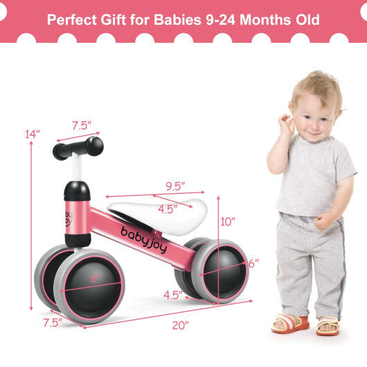 Costway 4 Wheels No-Pedal Baby Balance Bike Pink