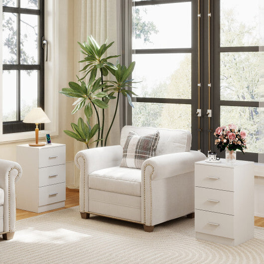 Costway Set of 2 Nightstand with Charging Station End Table with 3 Storage Drawers Bedside Table for Bedroom-White