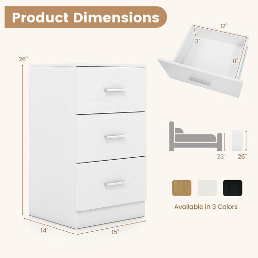 Costway Set of 2 Nightstand with Charging Station End Table with 3 Storage Drawers Bedside Table for Bedroom-White