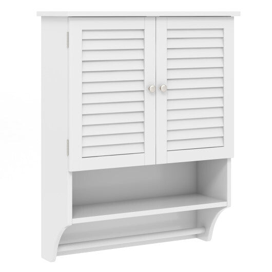 Costway 2-Doors Bathroom Wall-Mounted Medicine Cabinet with Towel Bar-White