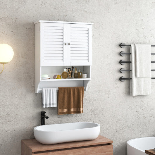 Costway 2-Doors Bathroom Wall-Mounted Medicine Cabinet with Towel Bar-White