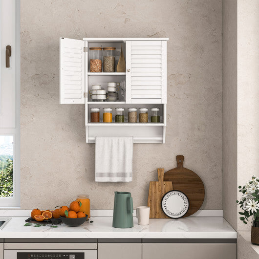 Costway 2-Doors Bathroom Wall-Mounted Medicine Cabinet with Towel Bar-White