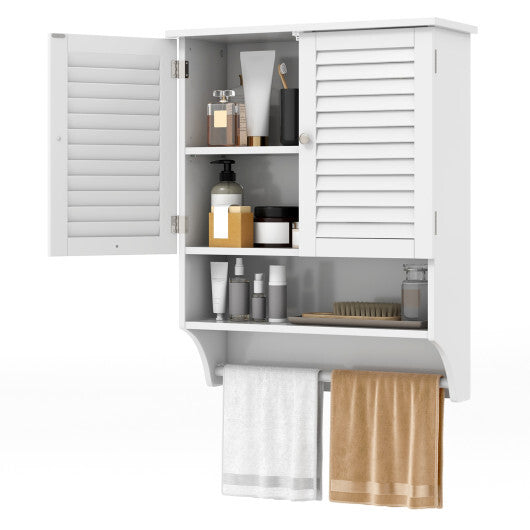 Costway 2-Doors Bathroom Wall-Mounted Medicine Cabinet with Towel Bar-White