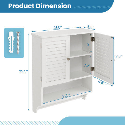 Costway 2-Doors Bathroom Wall-Mounted Medicine Cabinet with Towel Bar-White